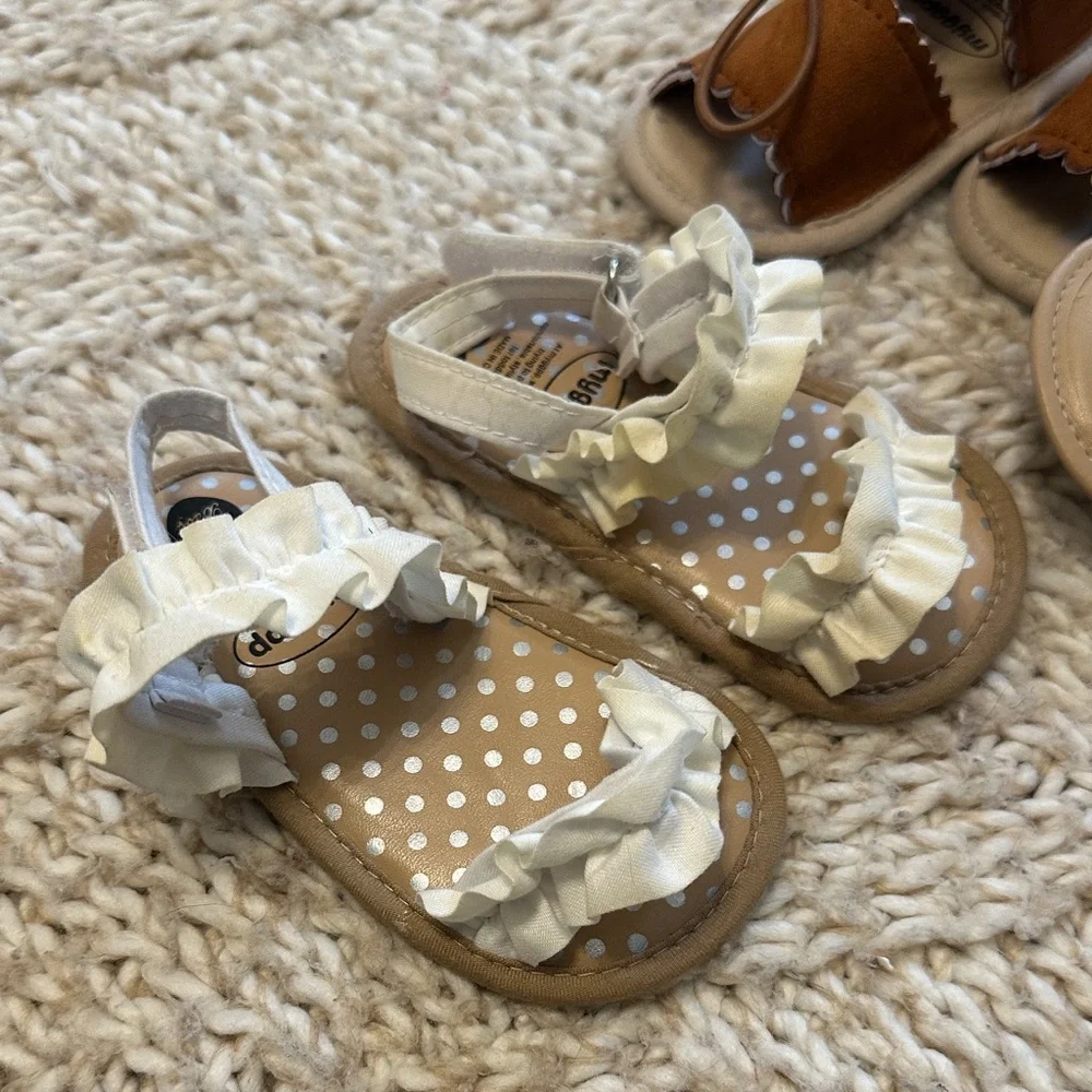 EUC lot of 3 Stylish Kids Sandals Set - Brown, Black, and white size 4